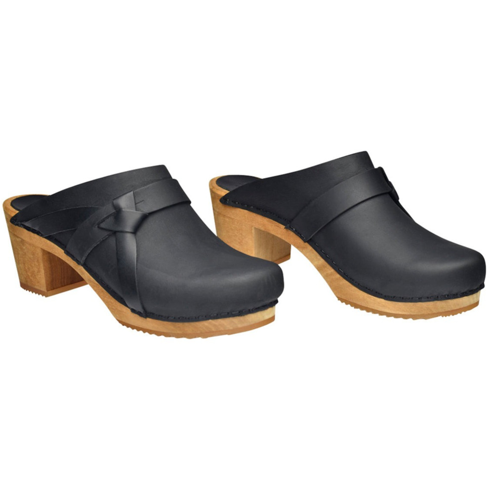 Sanita Women's Clog Manuella Wooden Oiled Leather Black Shoes SZ 9.5-10 US 40 EU